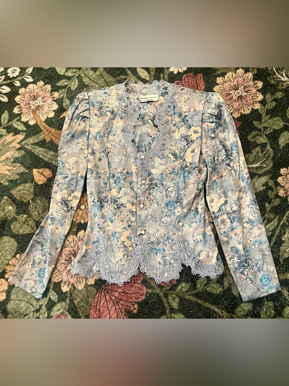 Nah Nah Collections Floral Lace Trim Button Top in Blue